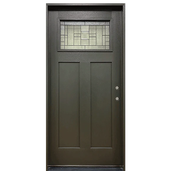 Hometown 36 in. x 80 in. 1/4 Lite Decorative Glass Painted Black Prehung Fiberglass Exterior Door with Brickmold - Image 3