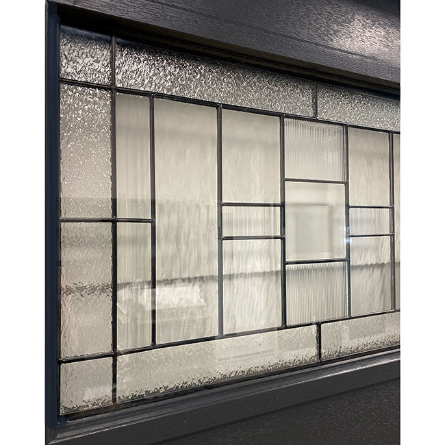 Hometown 36 in. x 80 in. 1/4 Lite Decorative Glass Painted Black Prehung Fiberglass Exterior Door with Brickmold - Image 6