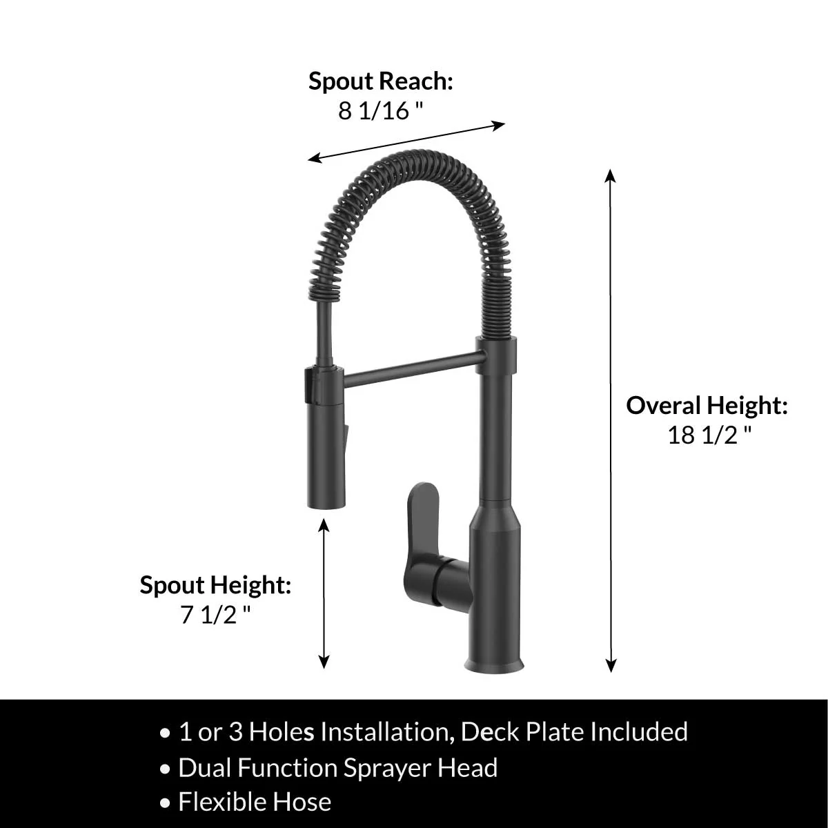 Modern Spring-Type Kitchen Faucet LK18M Matte Black - Image 3