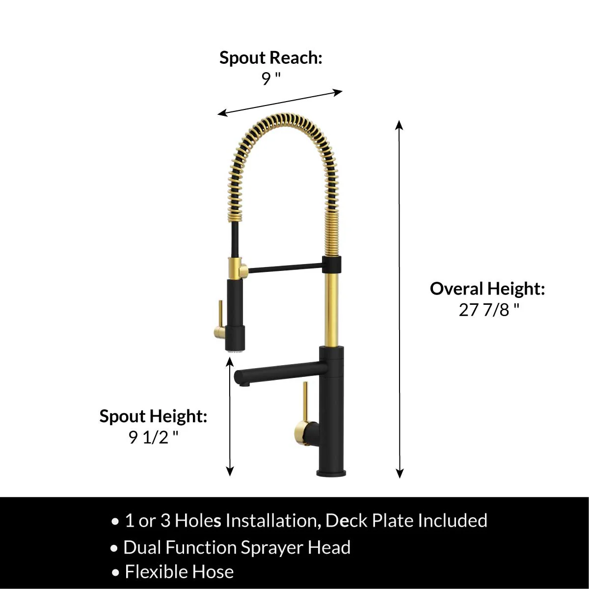 Modern Spring-Type Kitchen Faucet LK19MG Matte Black with Gold Accent - Image 3
