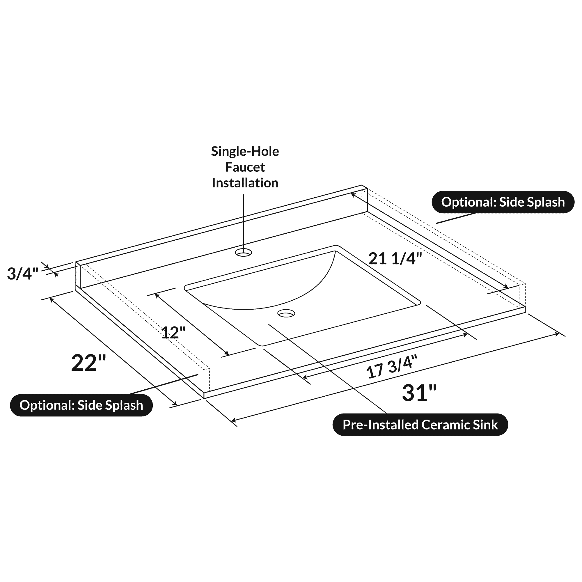 Cara White 31x22 Marble Vanity Top - Image 3