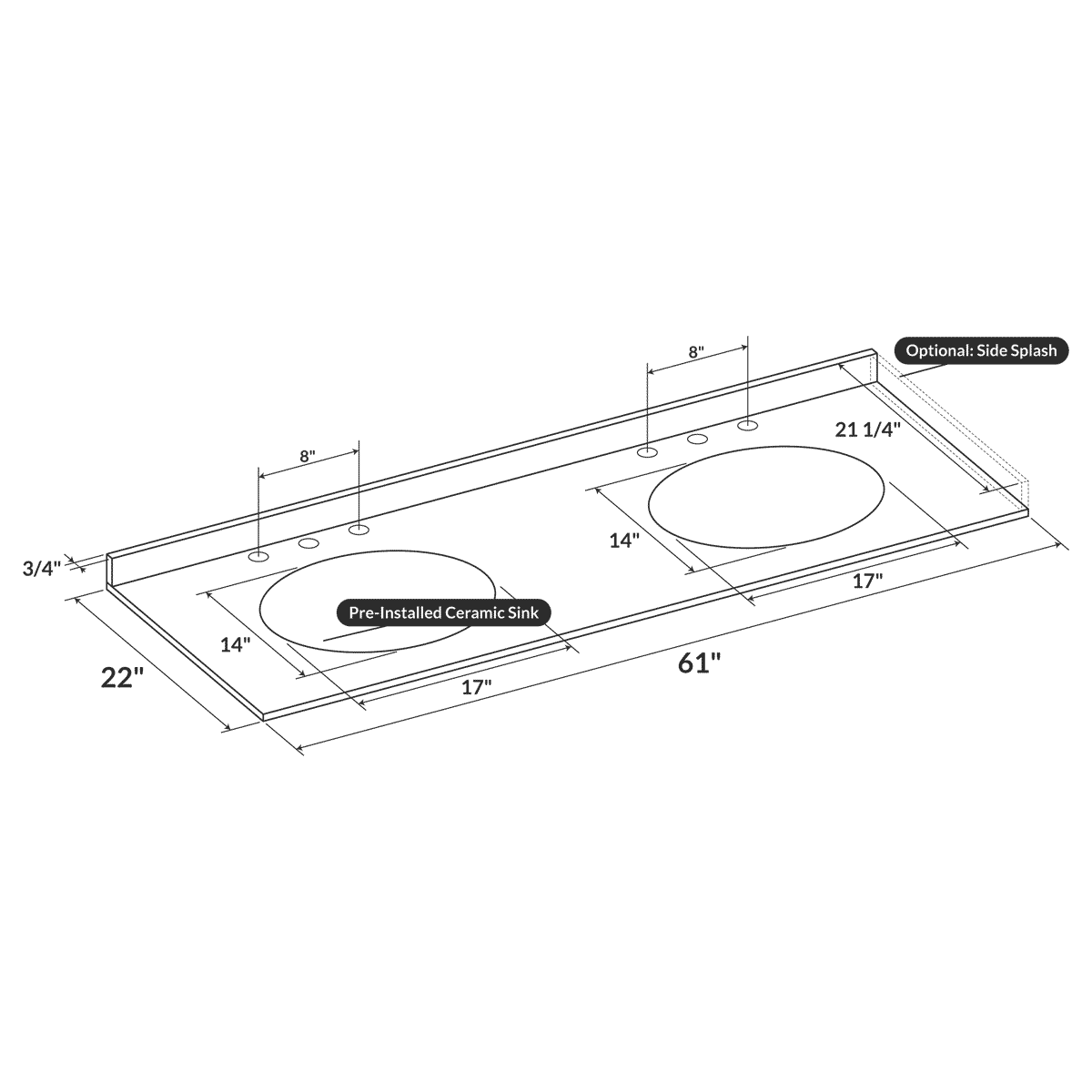 Cara White 61x22 with Backsplash (8 in Spread) - Image 2