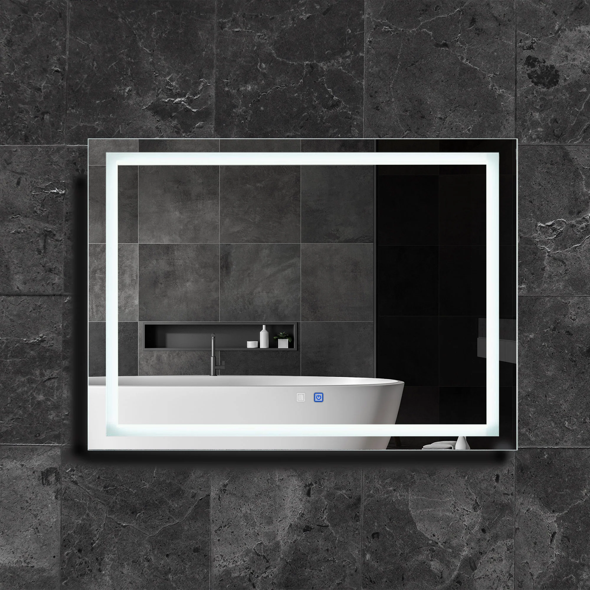 41 W x 32 H Modern Super White Front LED Frameless Mirror with Defogger - Image 2