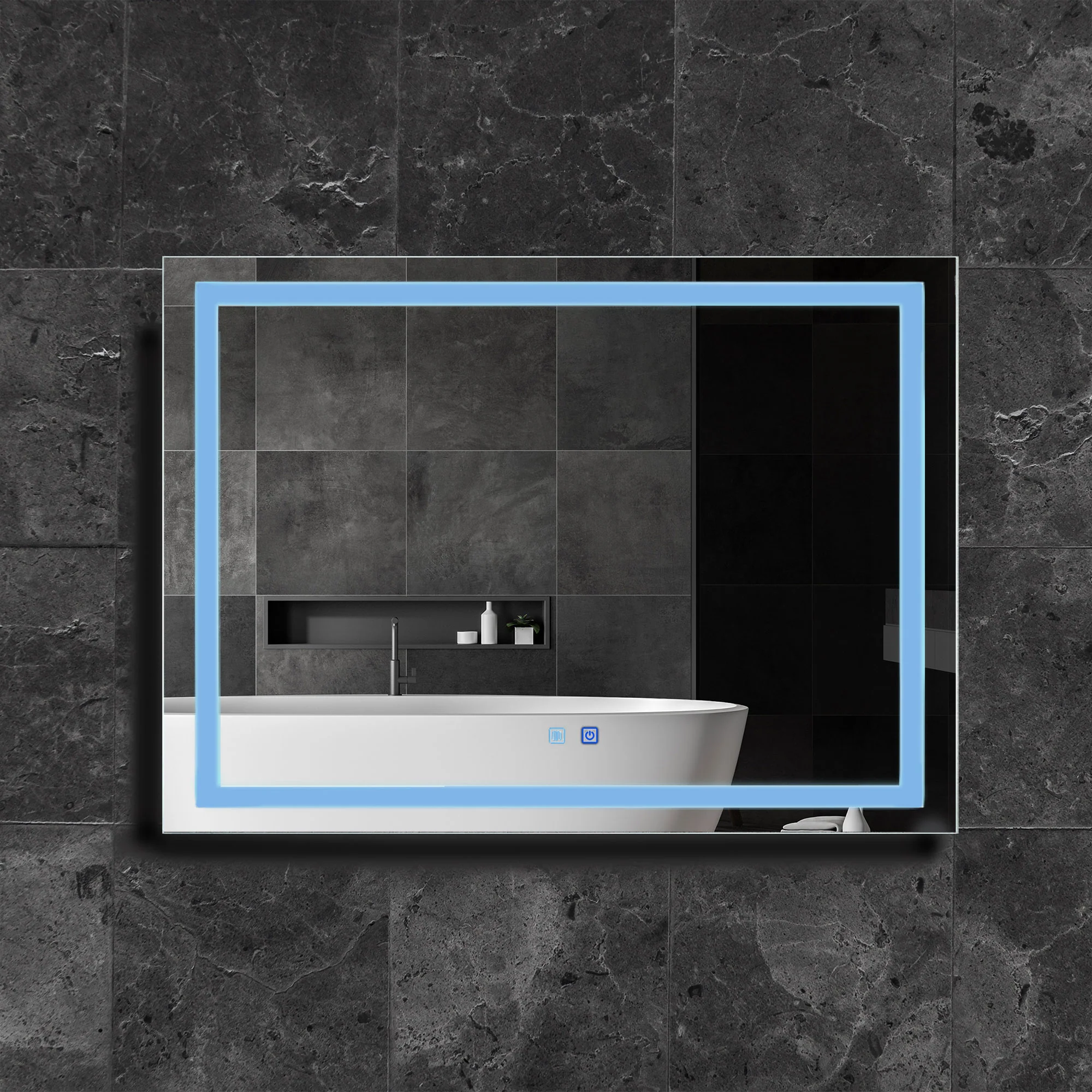 41 W x 32 H Modern Super White Front LED Frameless Mirror with Defogger - Image 3