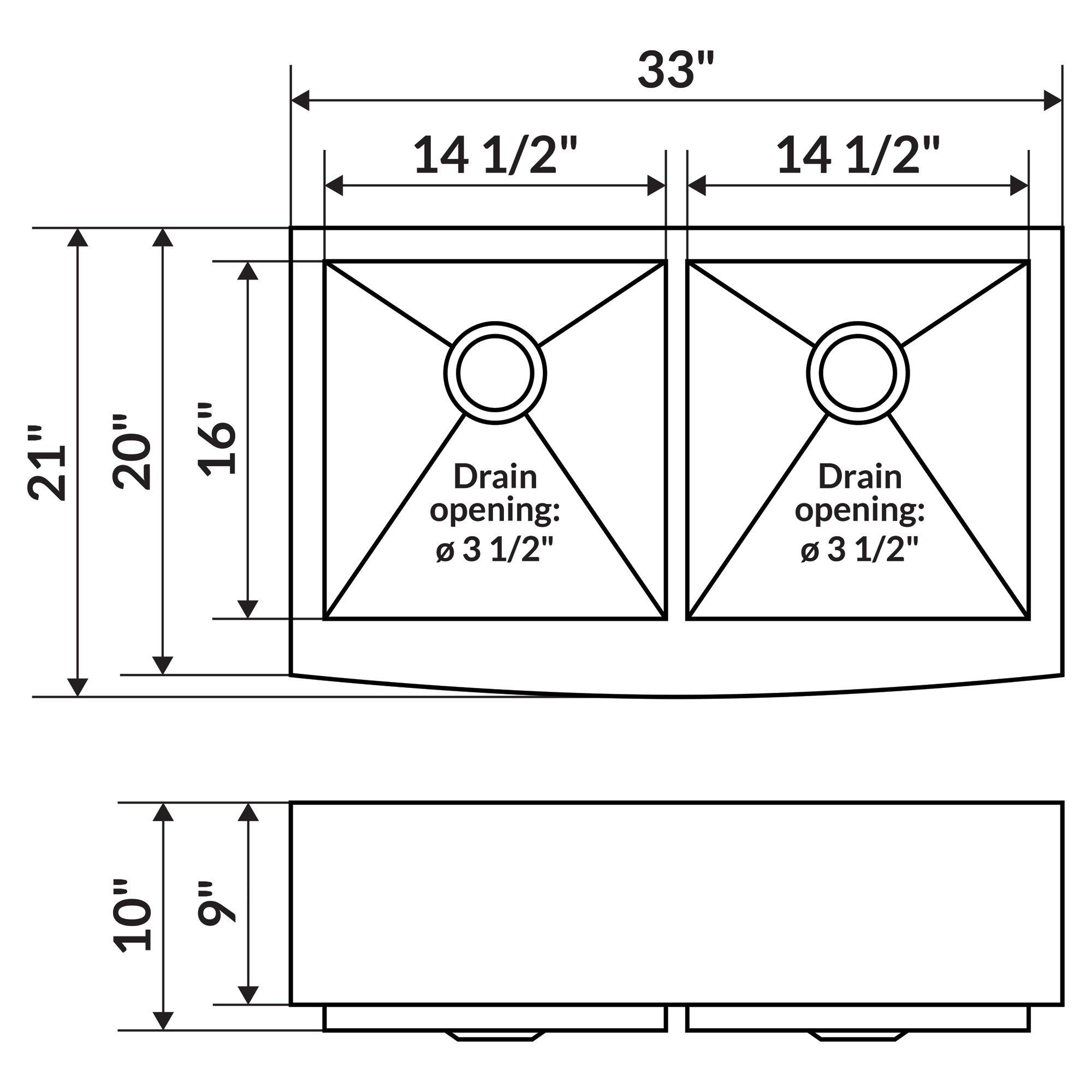 33 in. Farmhouse/Apron-Front 50/50 Double Bowl 16 Gauge Stainless Steel Kitchen Sink LPF4 - Image 3