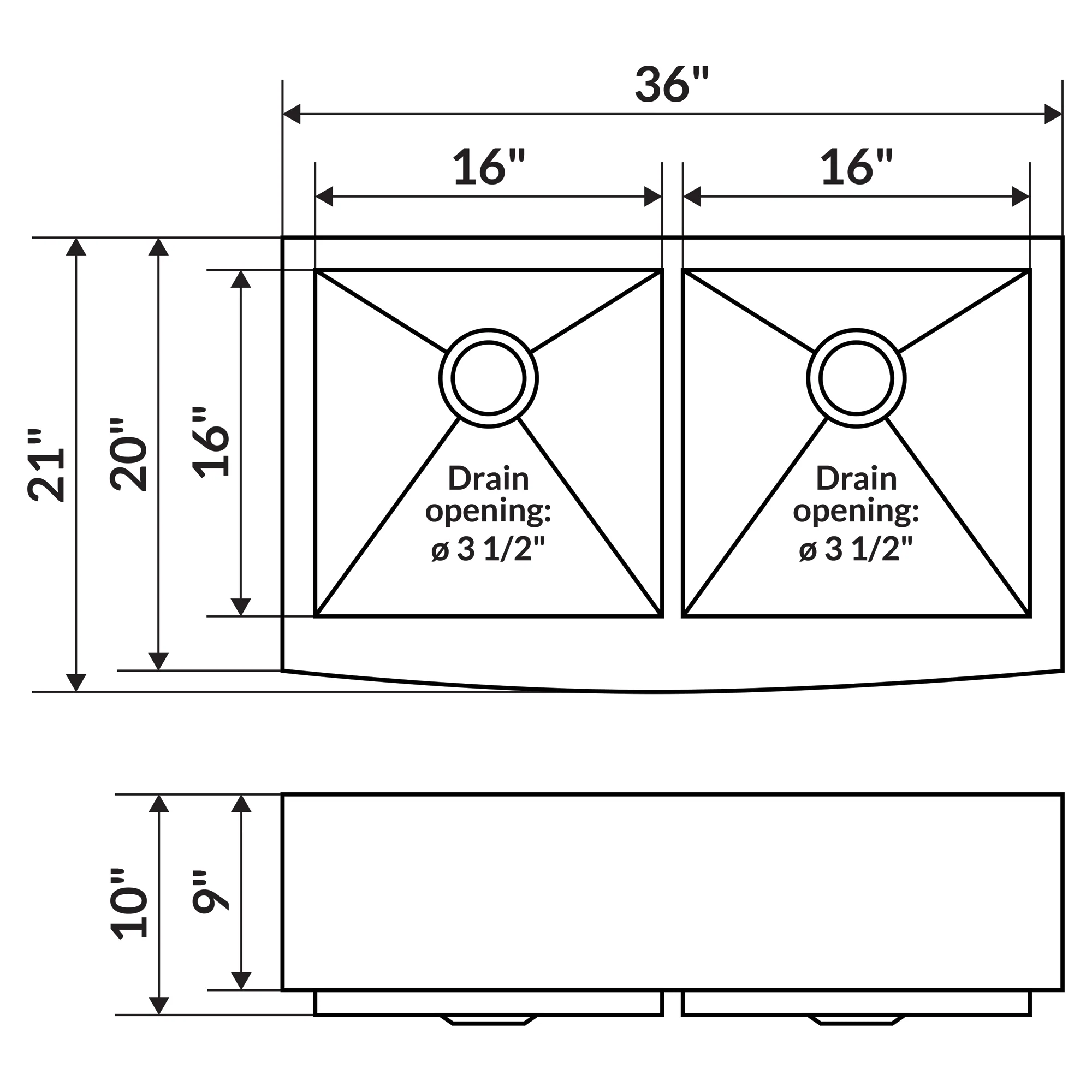36 in. Farmhouse/Apron-Front 50/50 Double Bowl 16 Gauge Stainless Steel Kitchen Sink LPF5 - Image 3