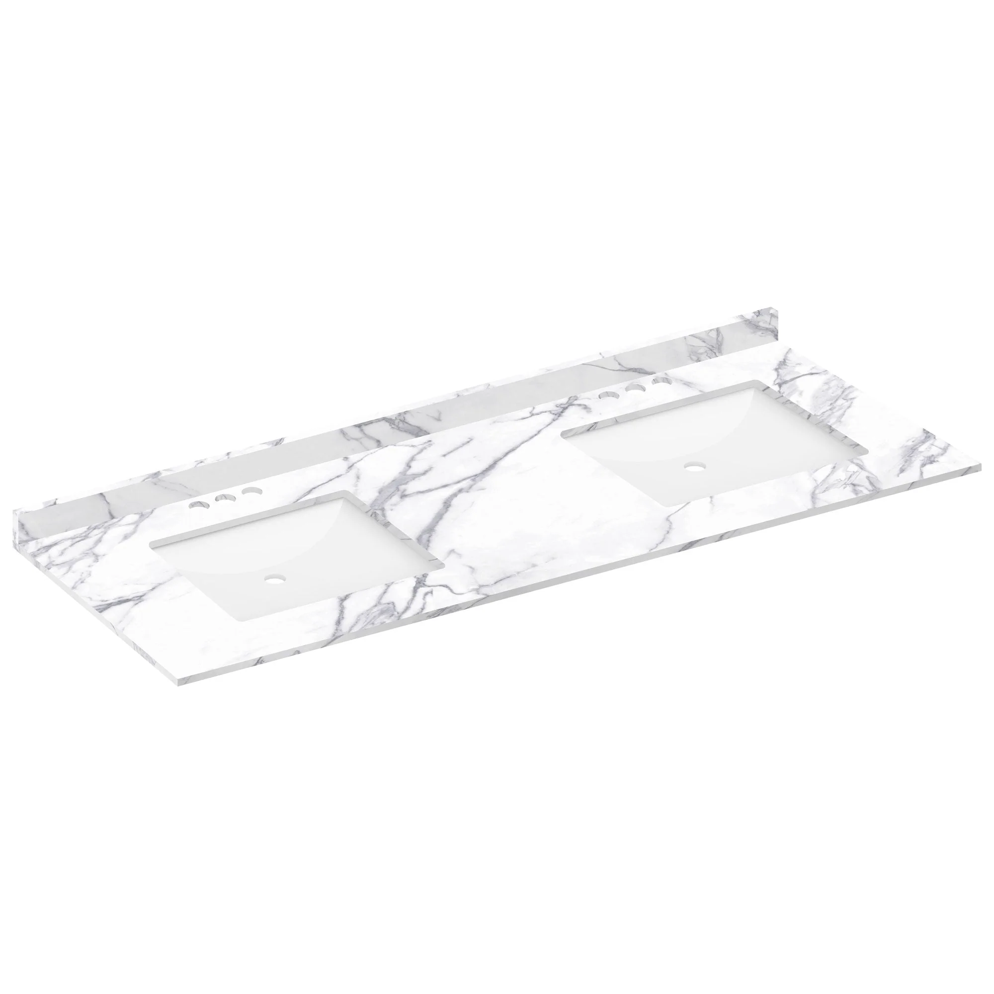 61 W x 22 L Calacatta White Vanity Top with Two Square Sinks - 4 in Faucet Spread