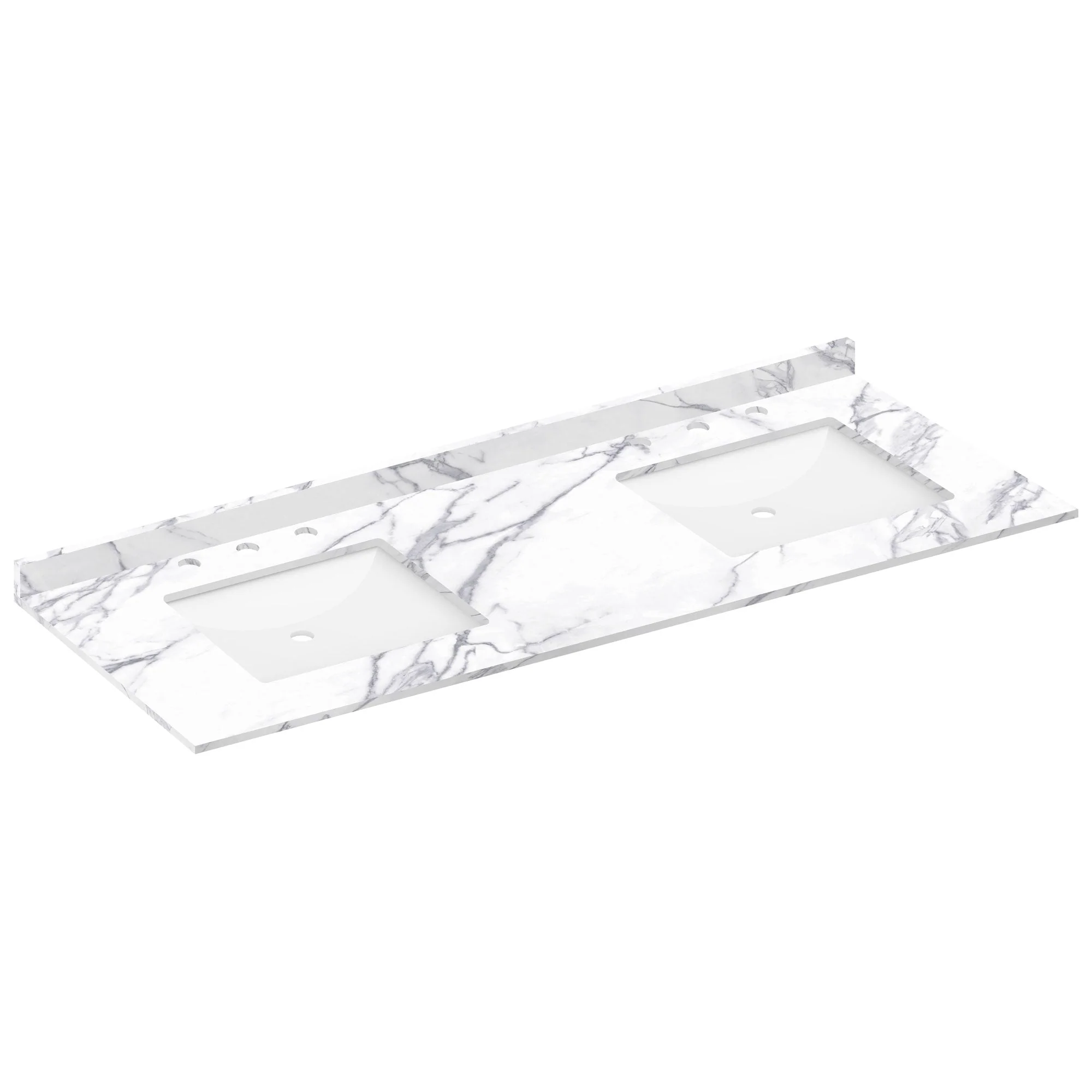 61 W x 22 L Calacatta White Vanity Top with Two Square Sinks - 8 in Faucet Spread