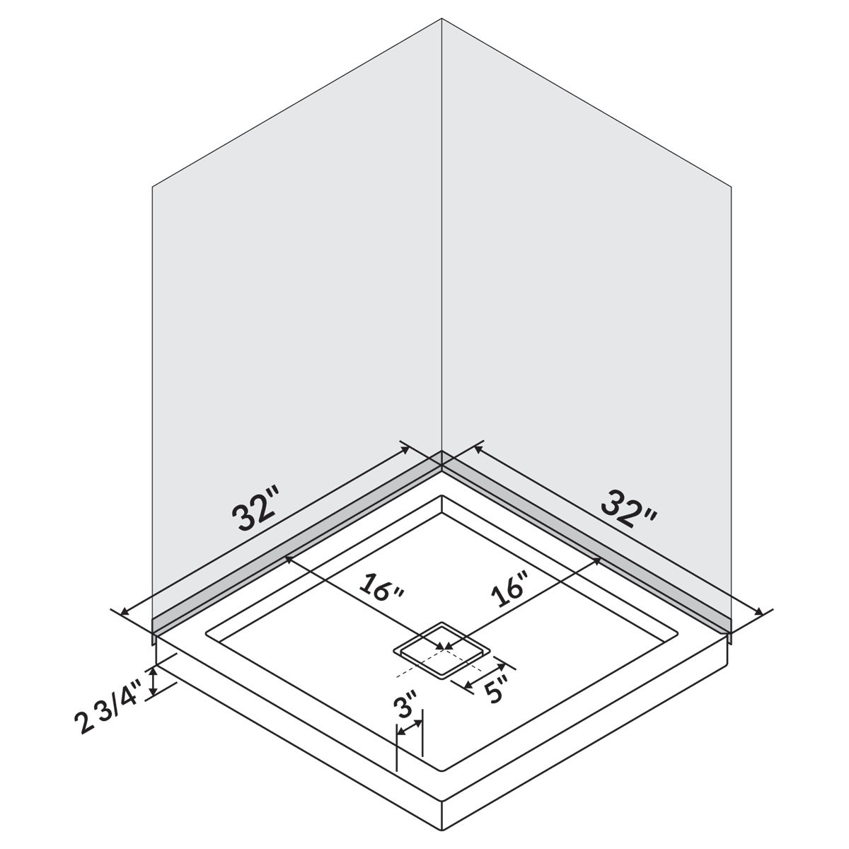 32 in x 32 in Single/Double Threshold Shower Base Pan with Center Drain in White - Image 6