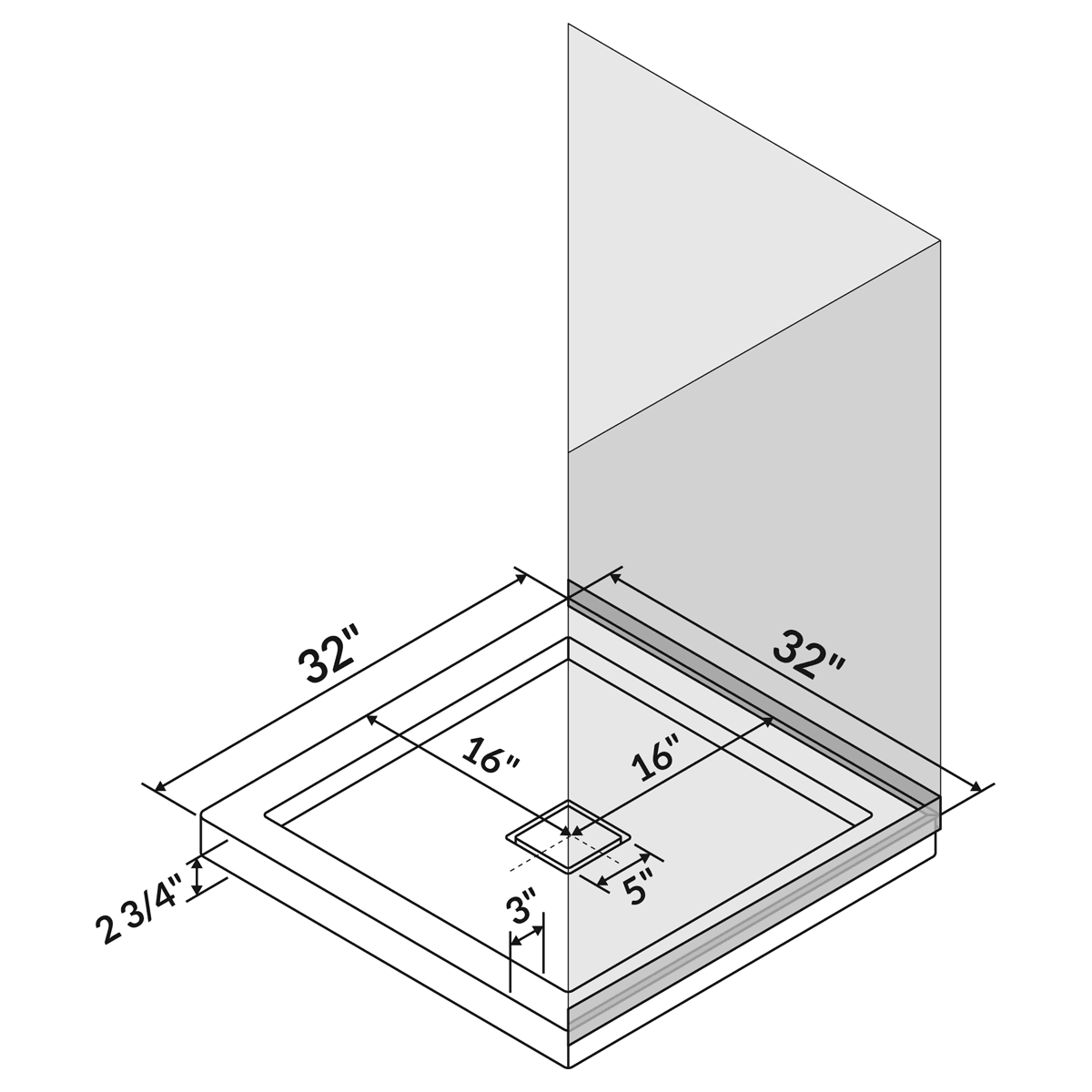 32 in x 32 in Single/Double Threshold Shower Base Pan with Center Drain in White - Image 7
