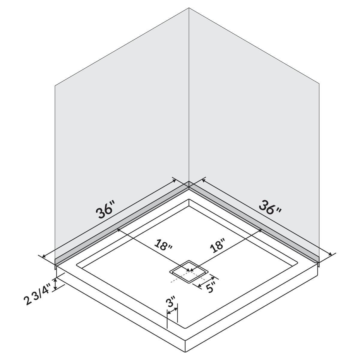 36 in x 36 in Single/Double Threshold Shower Base Pan with Center Drain - Image 6
