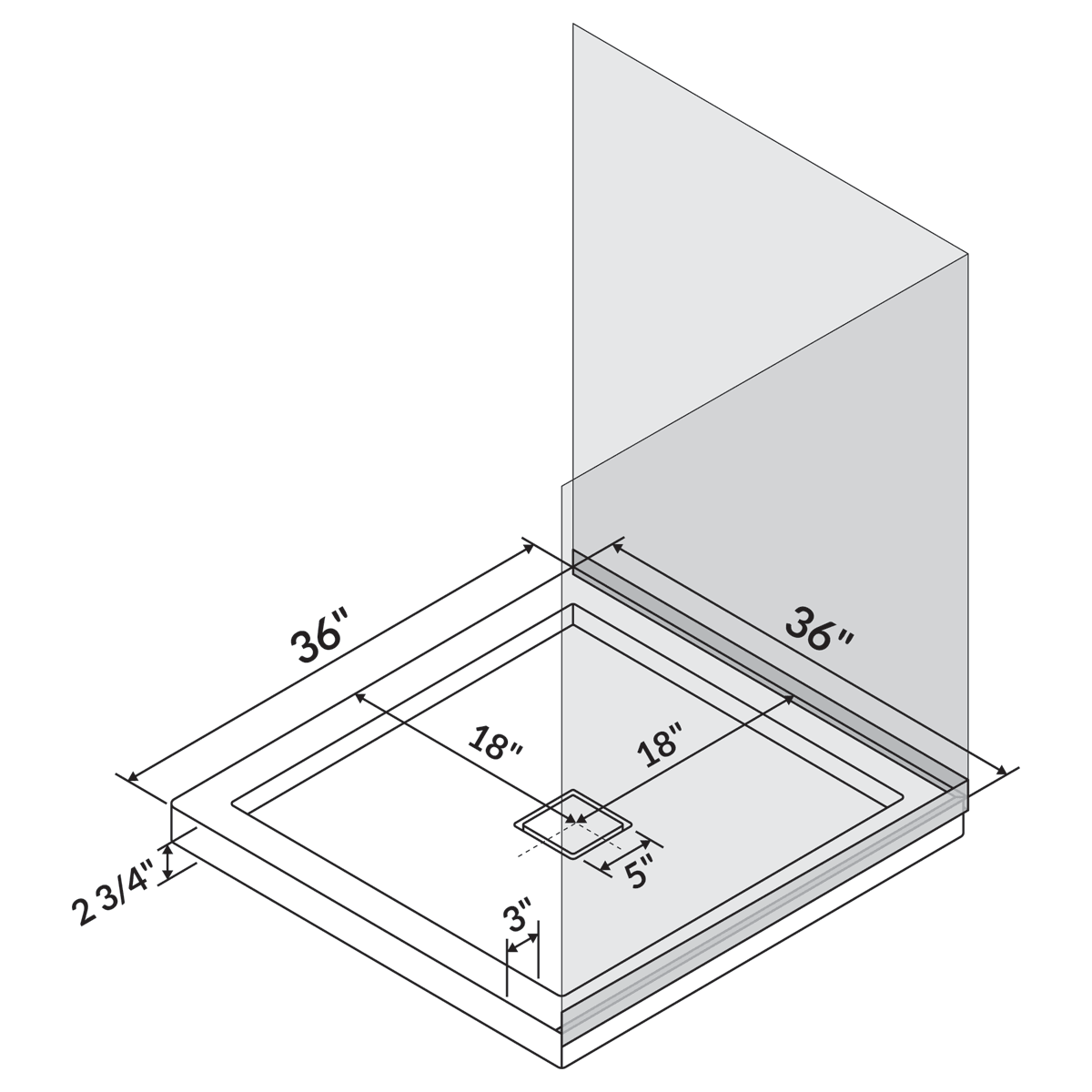 36 in x 36 in Single/Double Threshold Shower Base Pan with Center Drain - Image 7