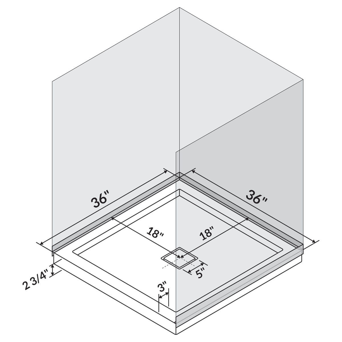 36 in x 36 in Single/Double Threshold Shower Base Pan with Center Drain - Image 8