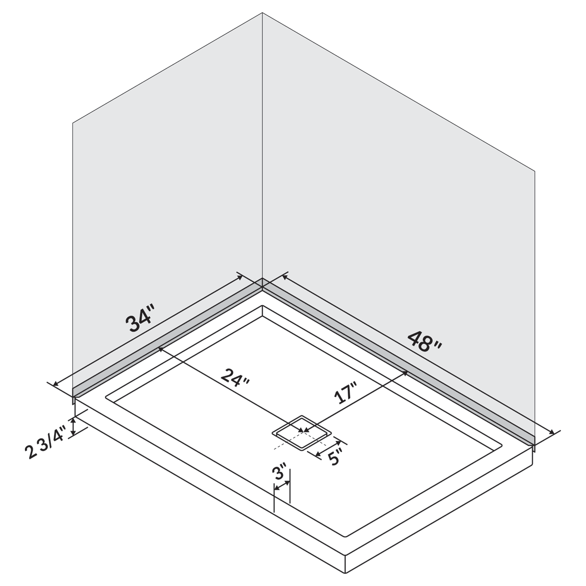 48 in x 34 in Single/Double Threshold Shower Base Pan with Center Drain - Image 6