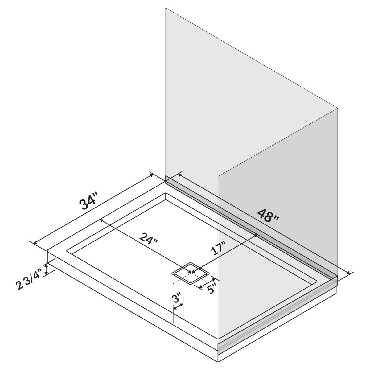 48 in x 34 in Single/Double Threshold Shower Base Pan with Center Drain - Image 7