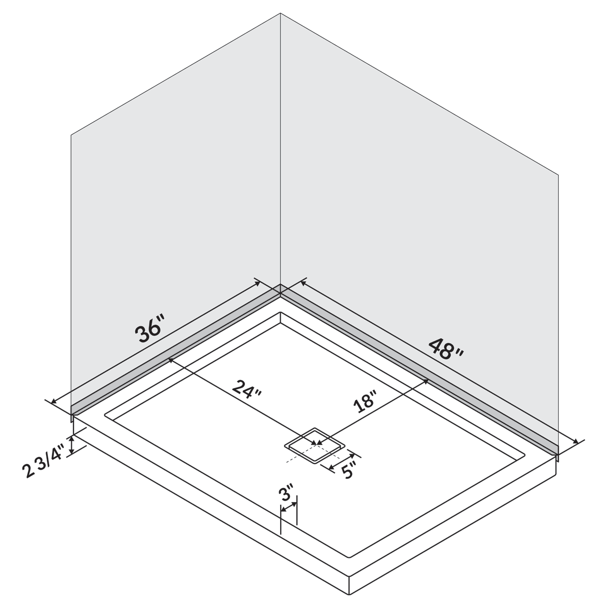 48 in x 36 in Single/Double Threshold Shower Base Pan with Center Drain - Image 6