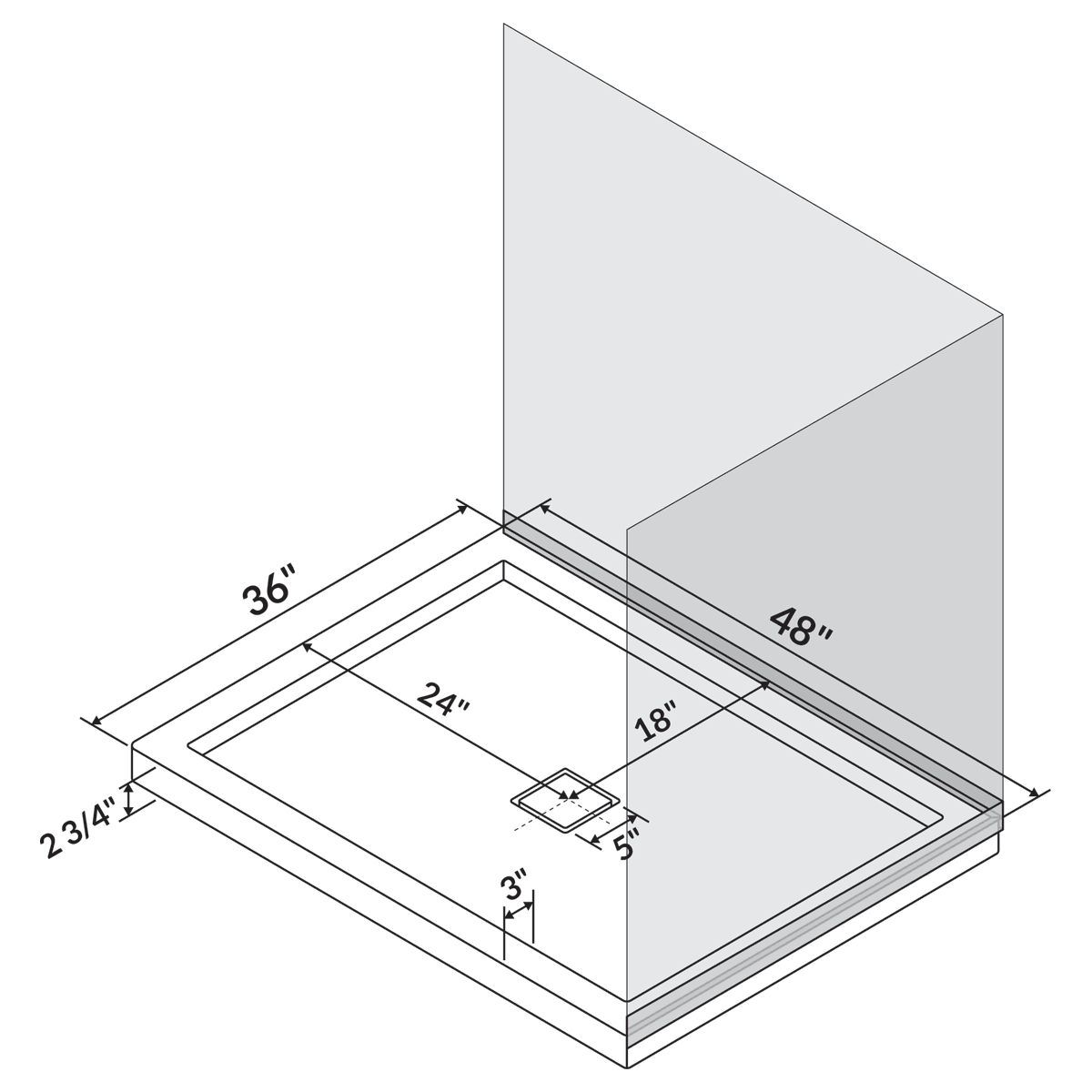 48 in x 36 in Single/Double Threshold Shower Base Pan with Center Drain - Image 7