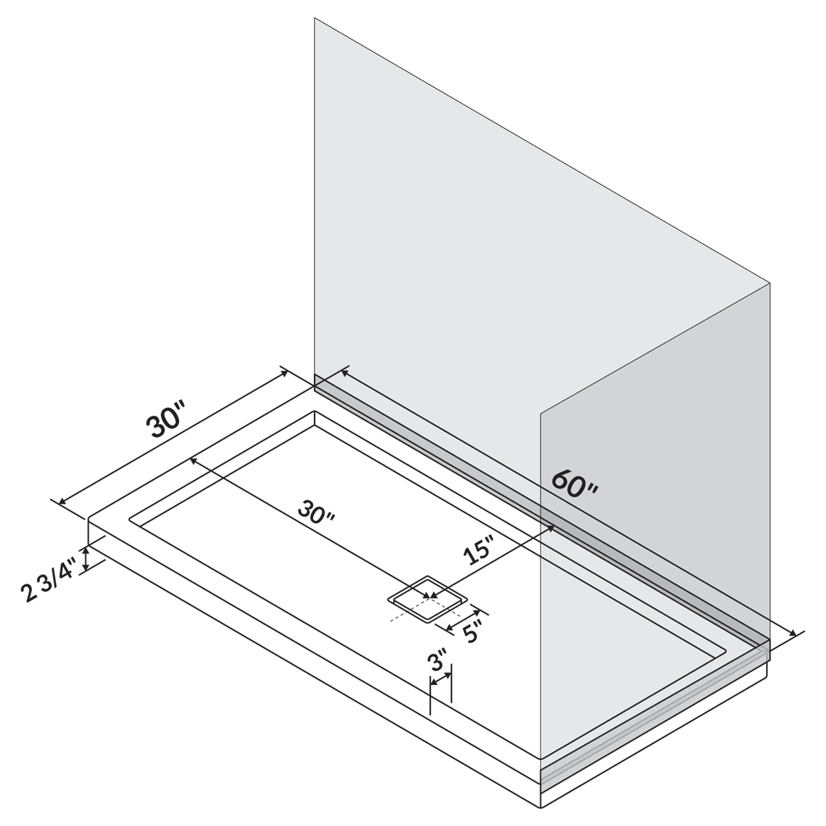 60 in x 30 in Single/Double Threshold Shower Base Pan with Center Drain - Image 7
