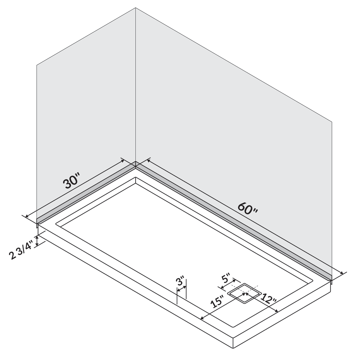 60 in x 30 in Single/Double Threshold Shower Base Pan withRight/Left Drain - Image 10