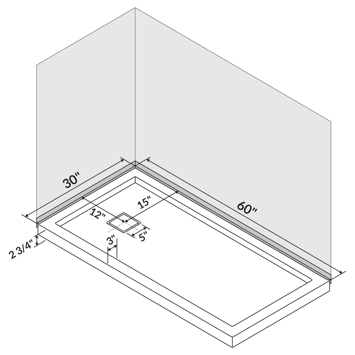 60 in x 30 in Single/Double Threshold Shower Base Pan withRight/Left Drain - Image 7