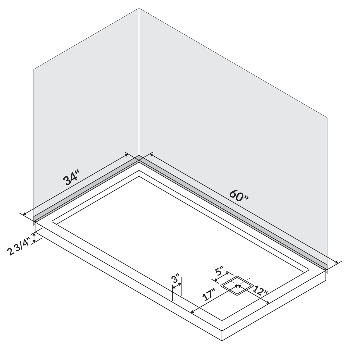 60 in x 34 in Single/Double Threshold Shower Base Pan with Right/Left Drain - Image 10