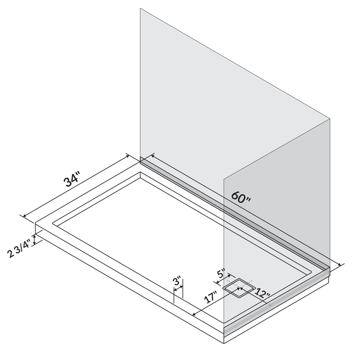 60 in x 34 in Single/Double Threshold Shower Base Pan with Right/Left Drain - Image 11