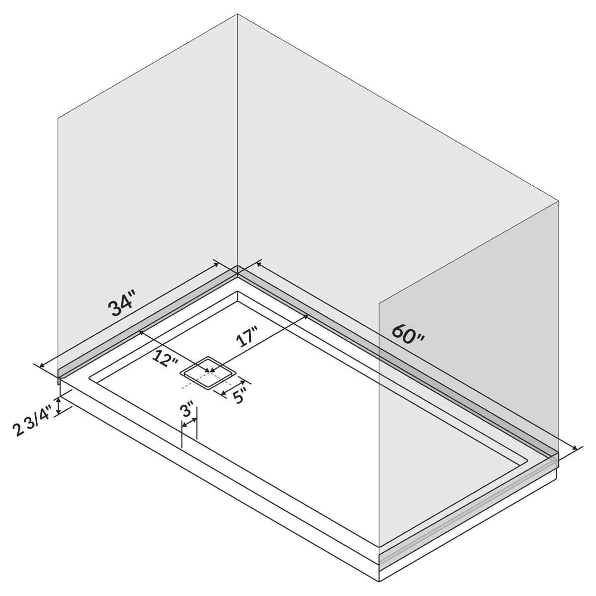 60 in x 34 in Single/Double Threshold Shower Base Pan with Right/Left Drain - Image 6