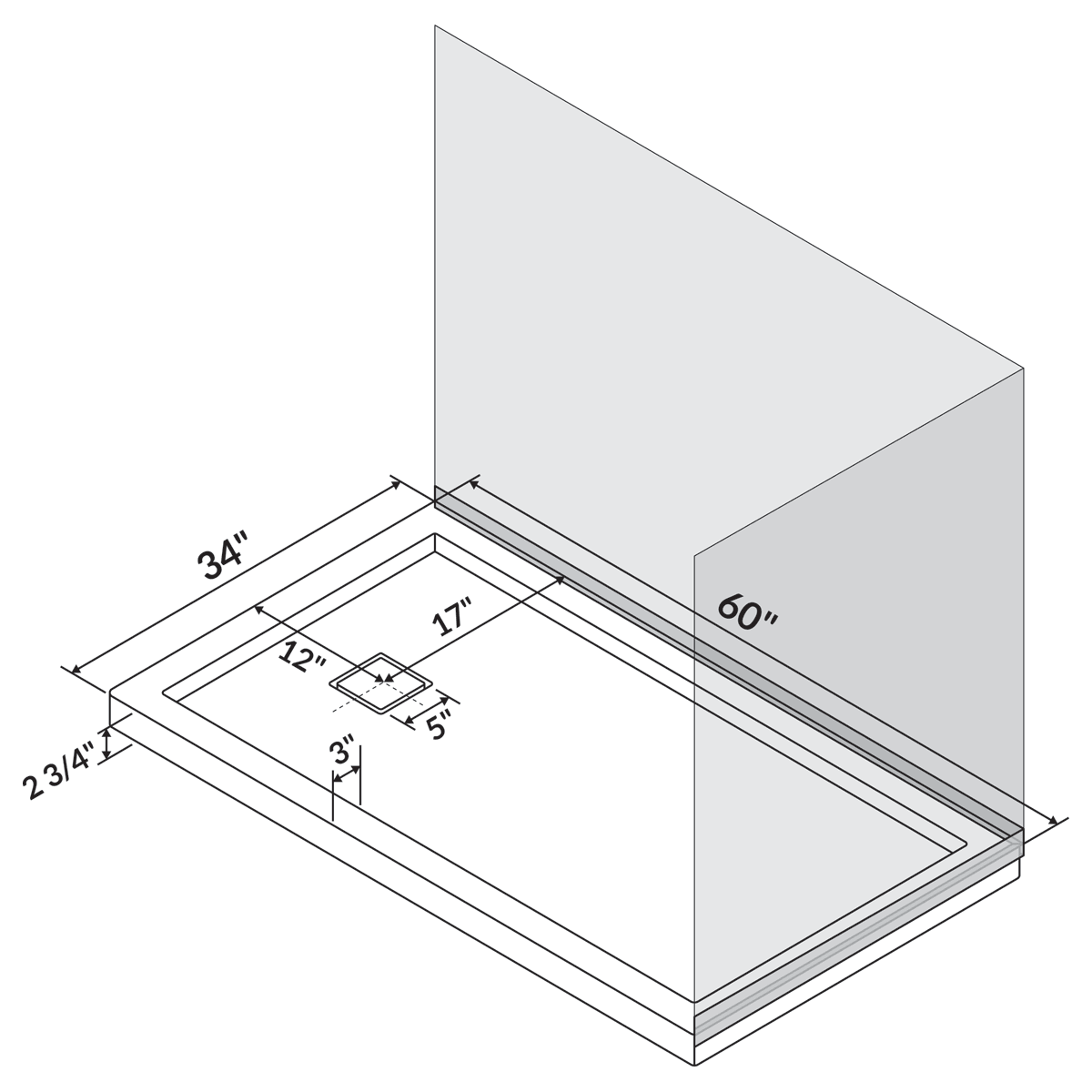 60 in x 34 in Single/Double Threshold Shower Base Pan with Right/Left Drain - Image 8