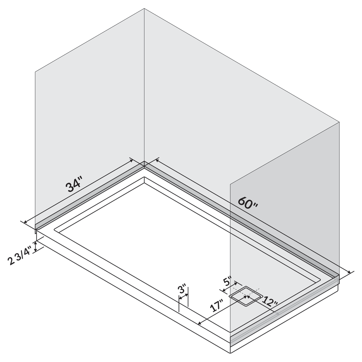 60 in x 34 in Single/Double Threshold Shower Base Pan with Right/Left Drain - Image 9