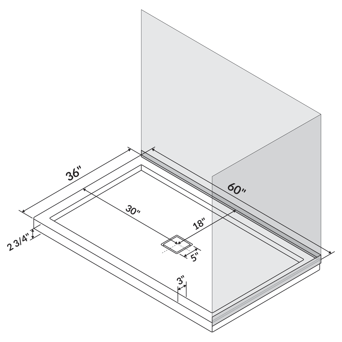 60 in x 36 in Single/Double Threshold Shower Base Pan with Center Drain - Image 7