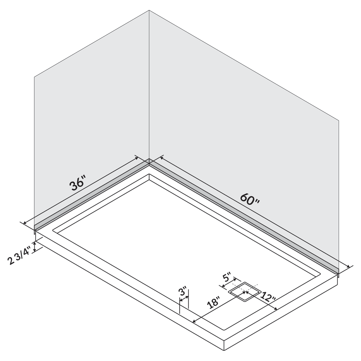 60 in x 36 in Single/Double Threshold Shower Base Pan with Right/Left Drain - Image 10