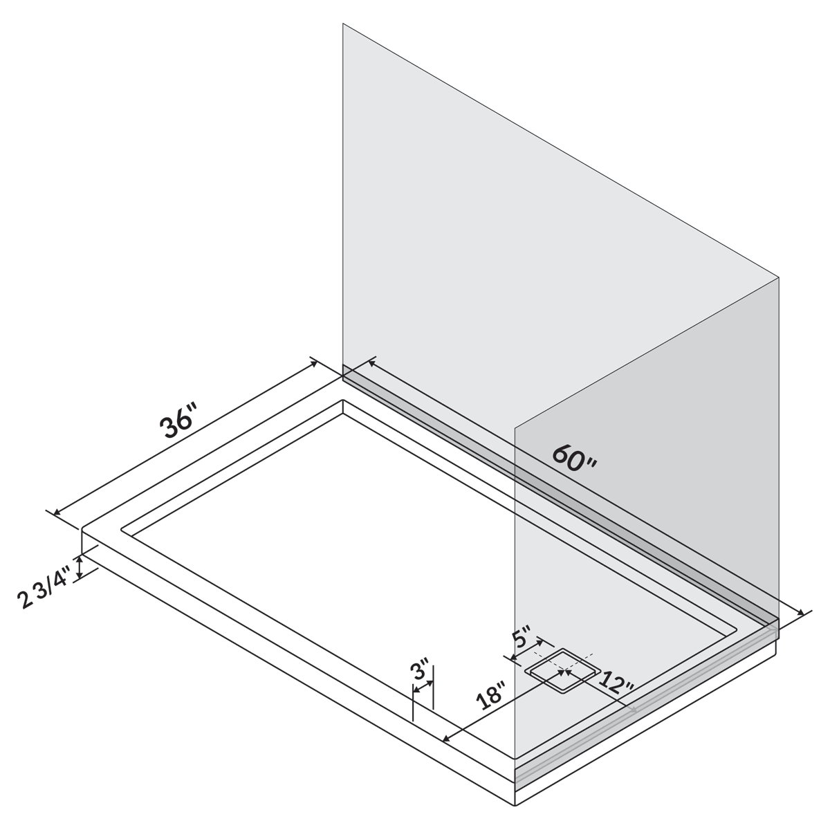 60 in x 36 in Single/Double Threshold Shower Base Pan with Right/Left Drain - Image 11