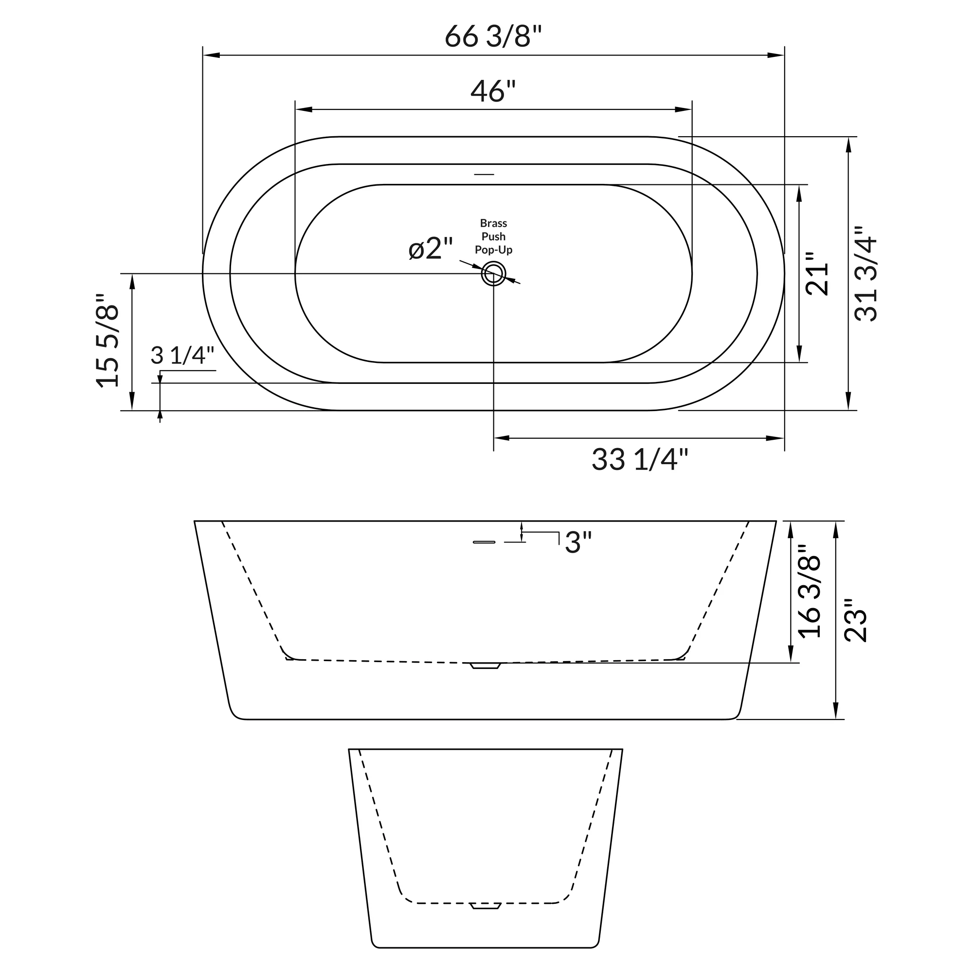 66" Freestanding Acrylic Bathtub with Overflow and Center Drain LTF1 - Image 6