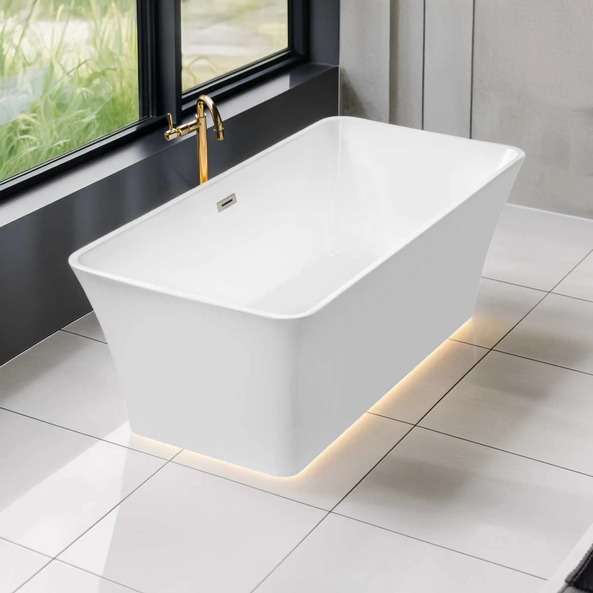 66" Freestanding Acrylic Bathtub with Overflow and Center Drain LTF2 - Image 2
