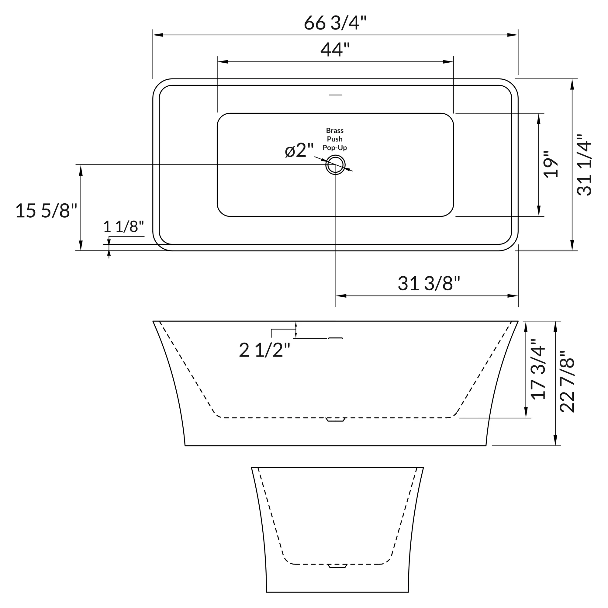 66" Freestanding Acrylic Bathtub with Overflow and Center Drain LTF2 - Image 5