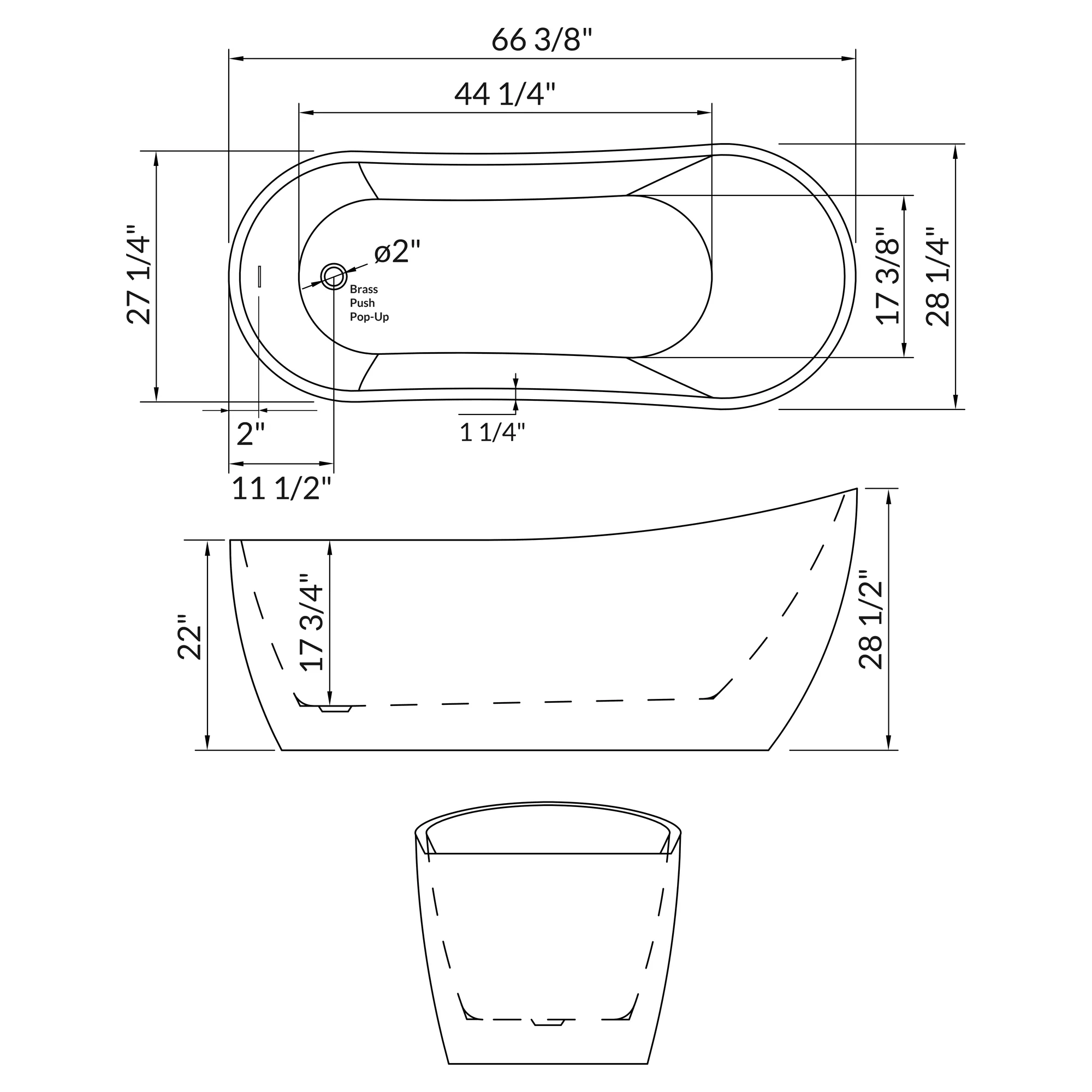 66" Freestanding Acrylic Bathtub with Overflow and Side Drain LTF3 - Image 4