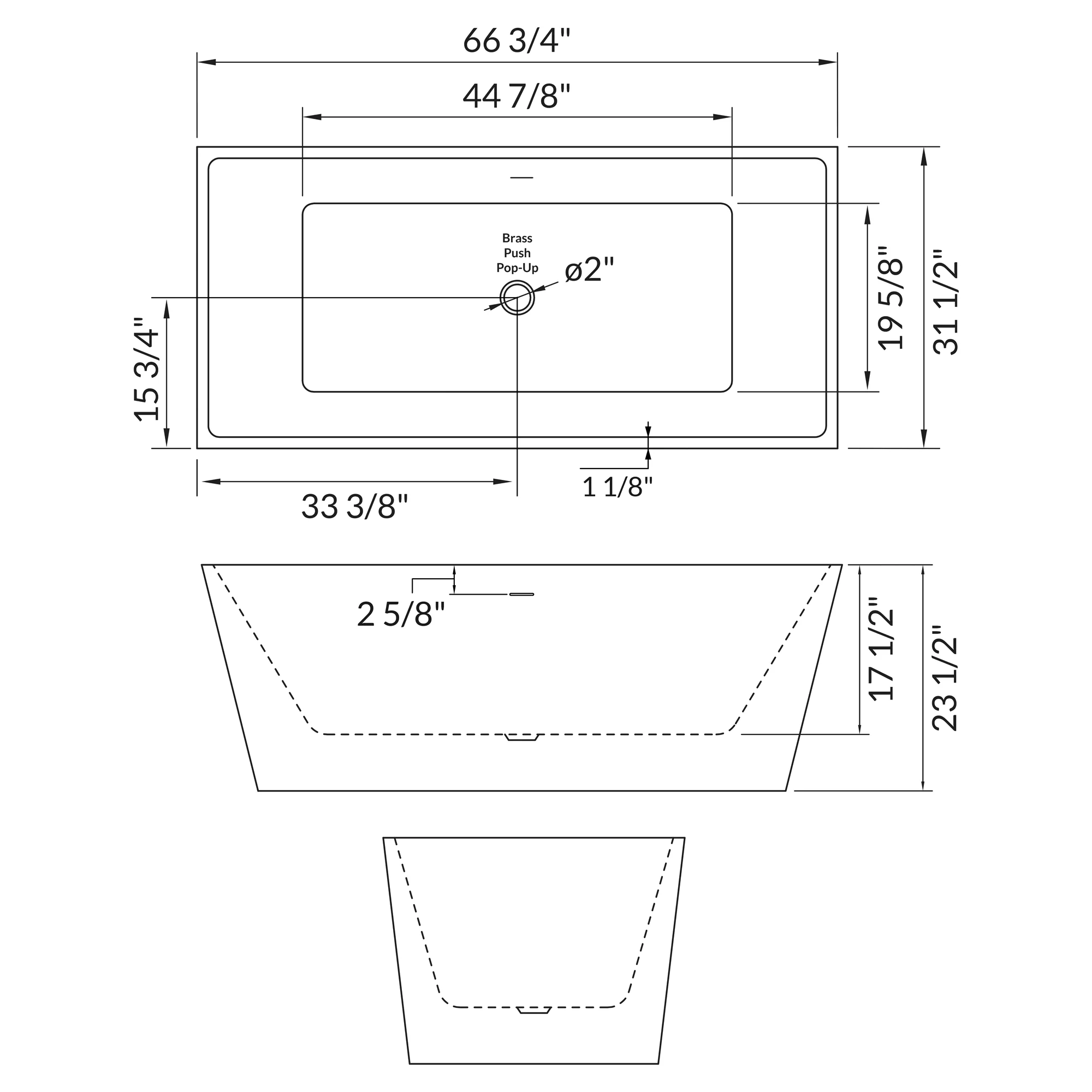 66" Freestanding Acrylic Bathtub with Overflow and Center Drain LTF4 - Image 5