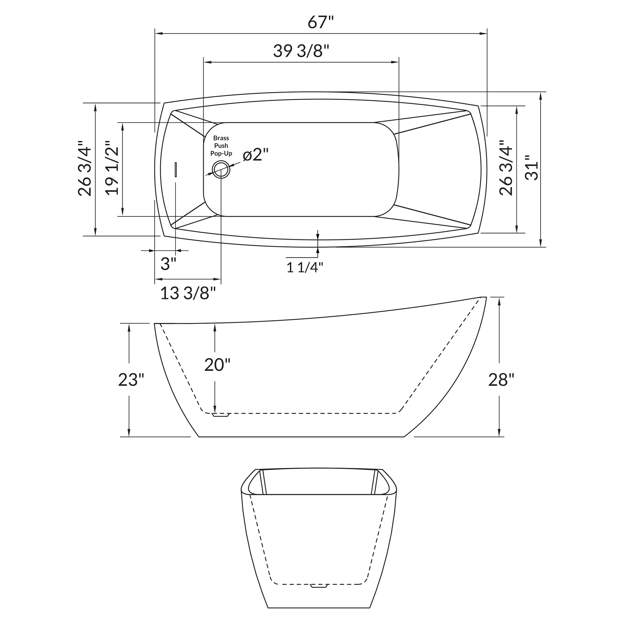 67" Freestanding Acrylic Bathtub with Overflow and Side Drain LTF5 - Image 5
