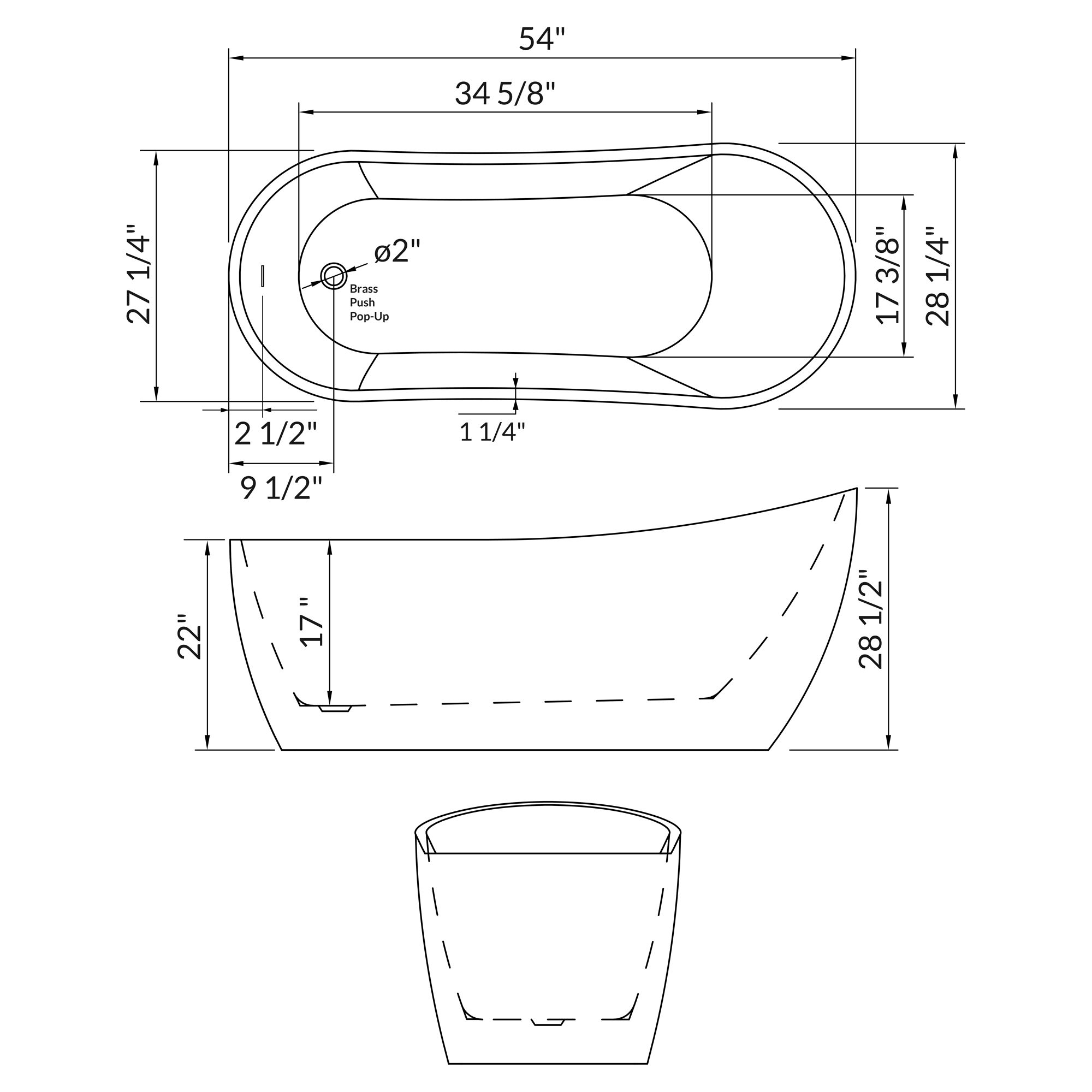 54" Freestanding Acrylic Bathtub with Overflow and Side Drain LTF6 - Image 4