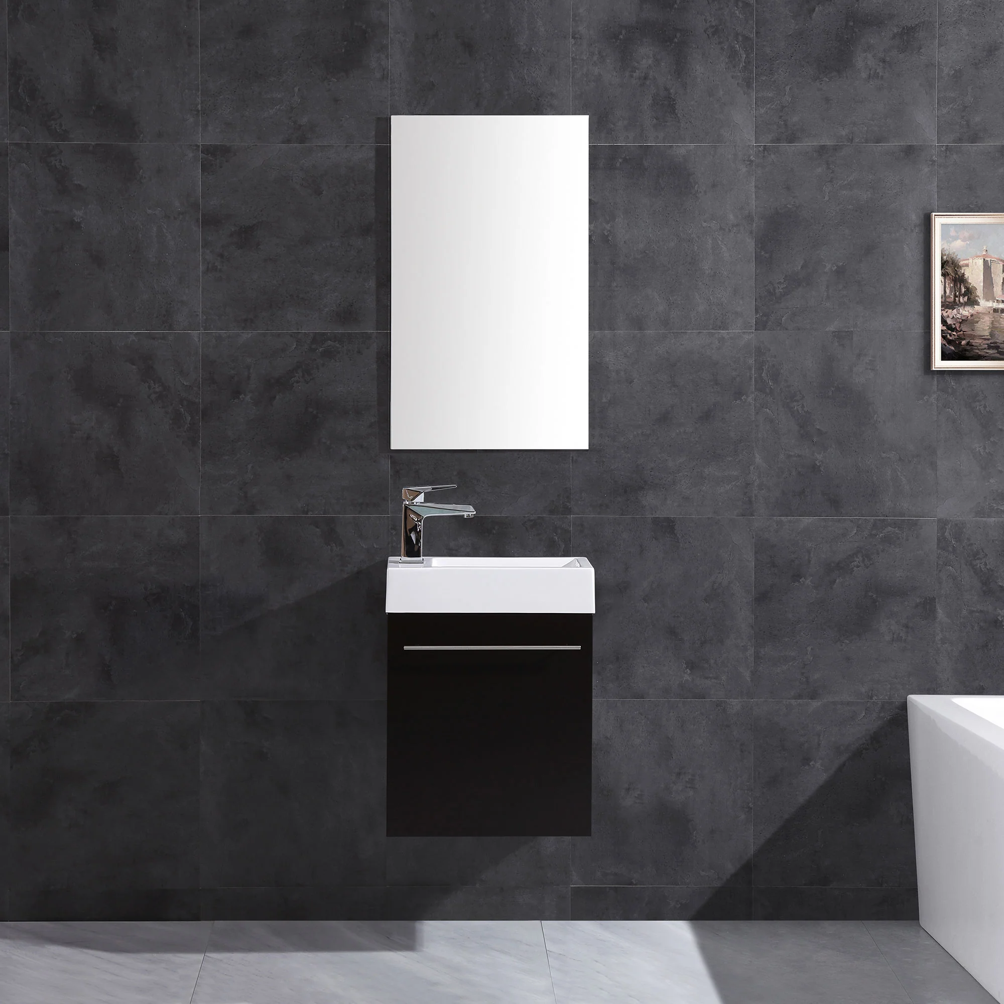 17.5" Wall Mount Single Bathroom Vanity in Espresso with White Integrated Sink and Mirror LV10-17B