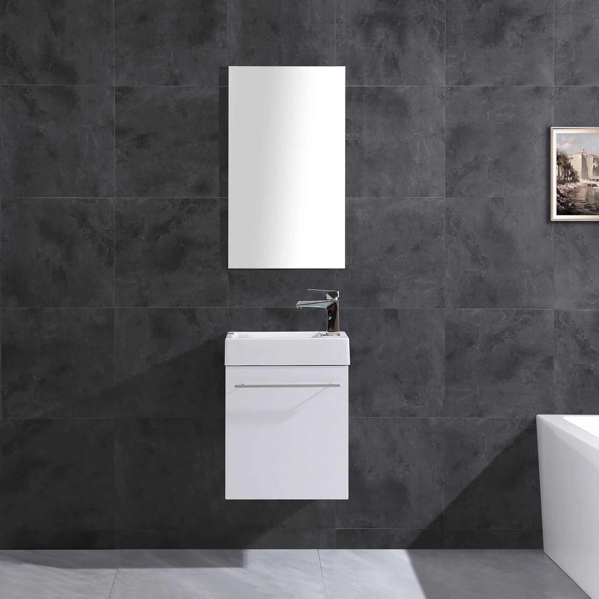 17.5" Wall Mount Single Bathroom Vanity in White with White Integrated Sink and Mirror LV10-17W