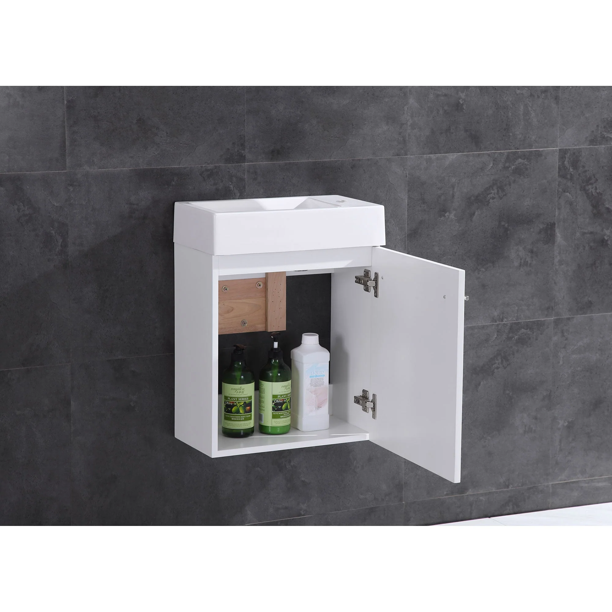 17.5" Wall Mount Single Bathroom Vanity in White with White Integrated Sink and Mirror LV10-17W - Image 4