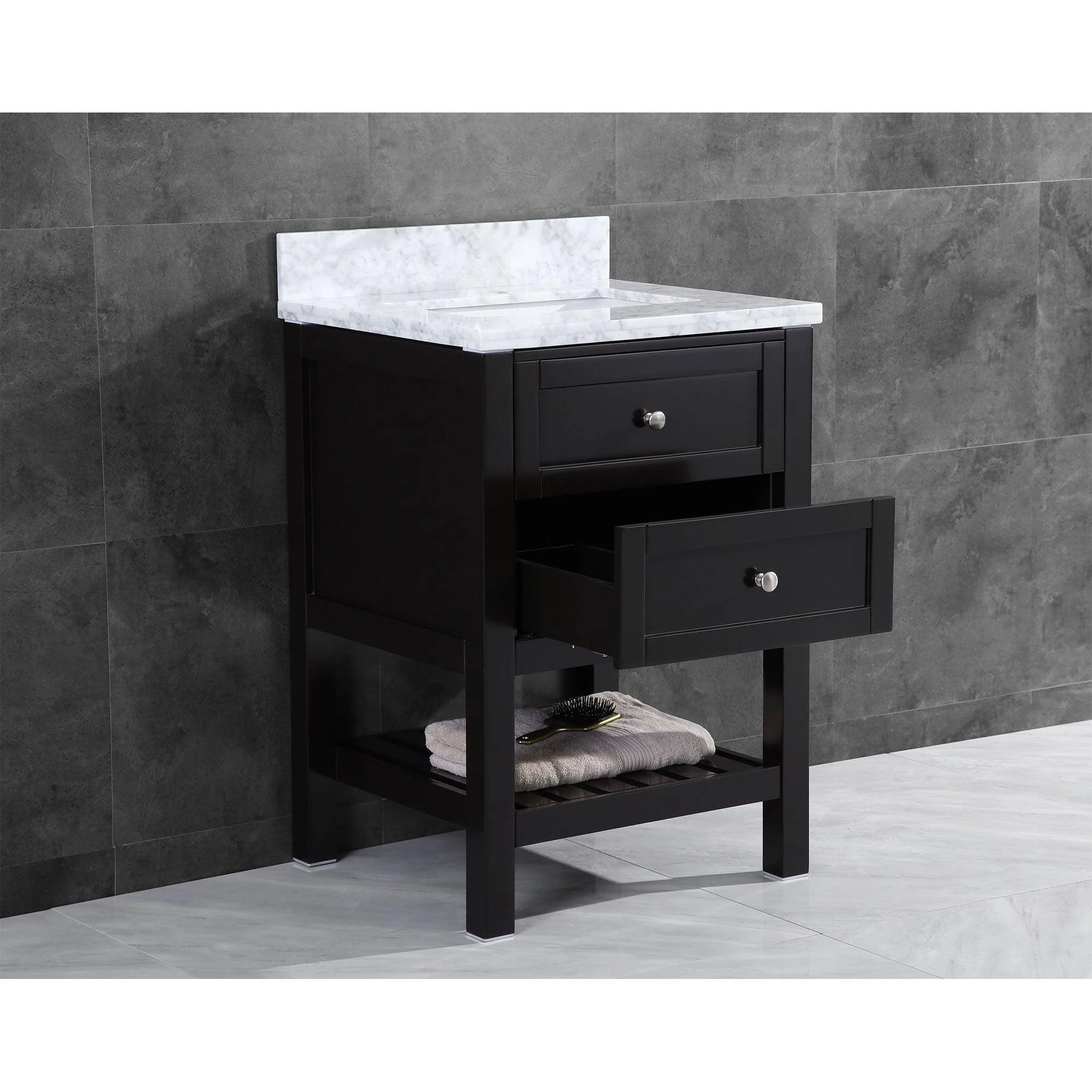 24"W Bathroom Vanity with Marble Top and Mirror in White LV6-24B - Image 4