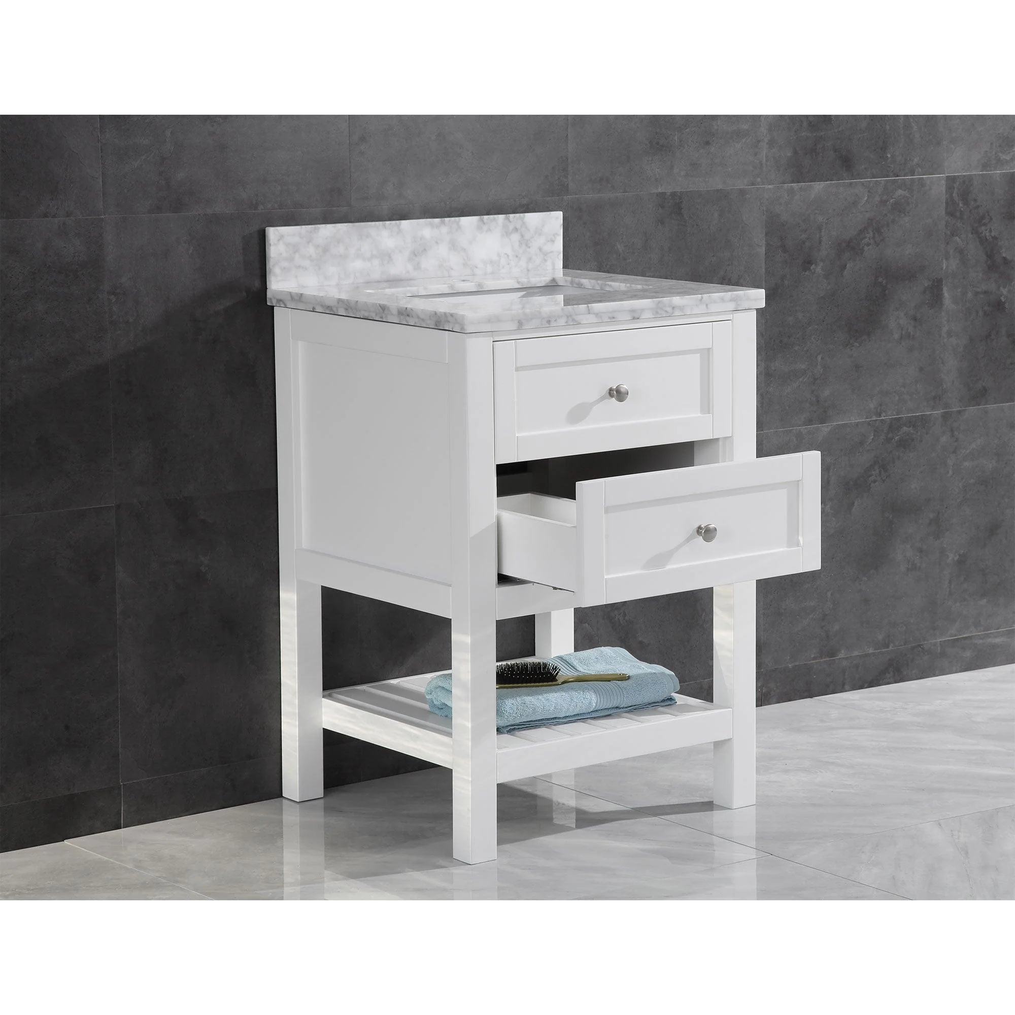 24"W Bathroom Vanity with Marble Top and Mirror in White LV6-24W - Image 4