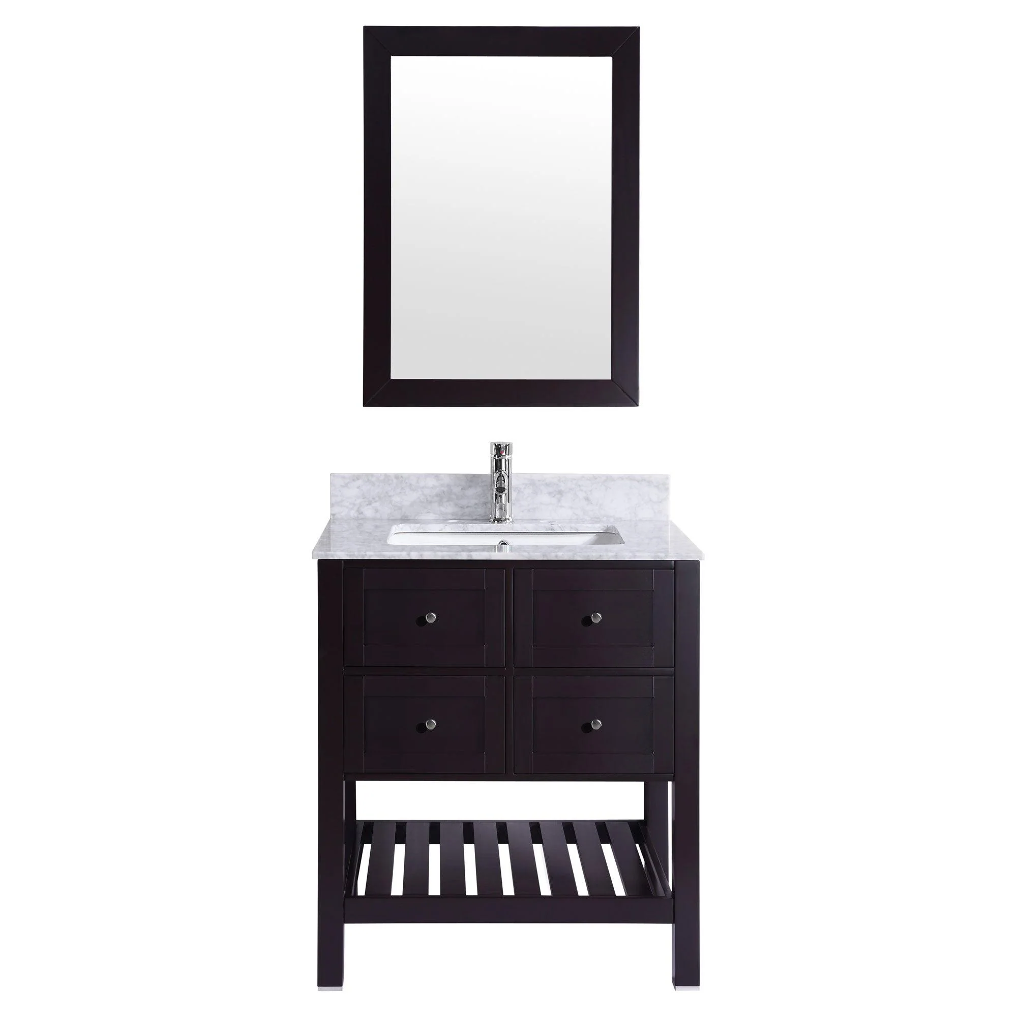 30"W Bathroom Vanity with Marble Top and Mirror in Espresso LV6-30B - Image 3