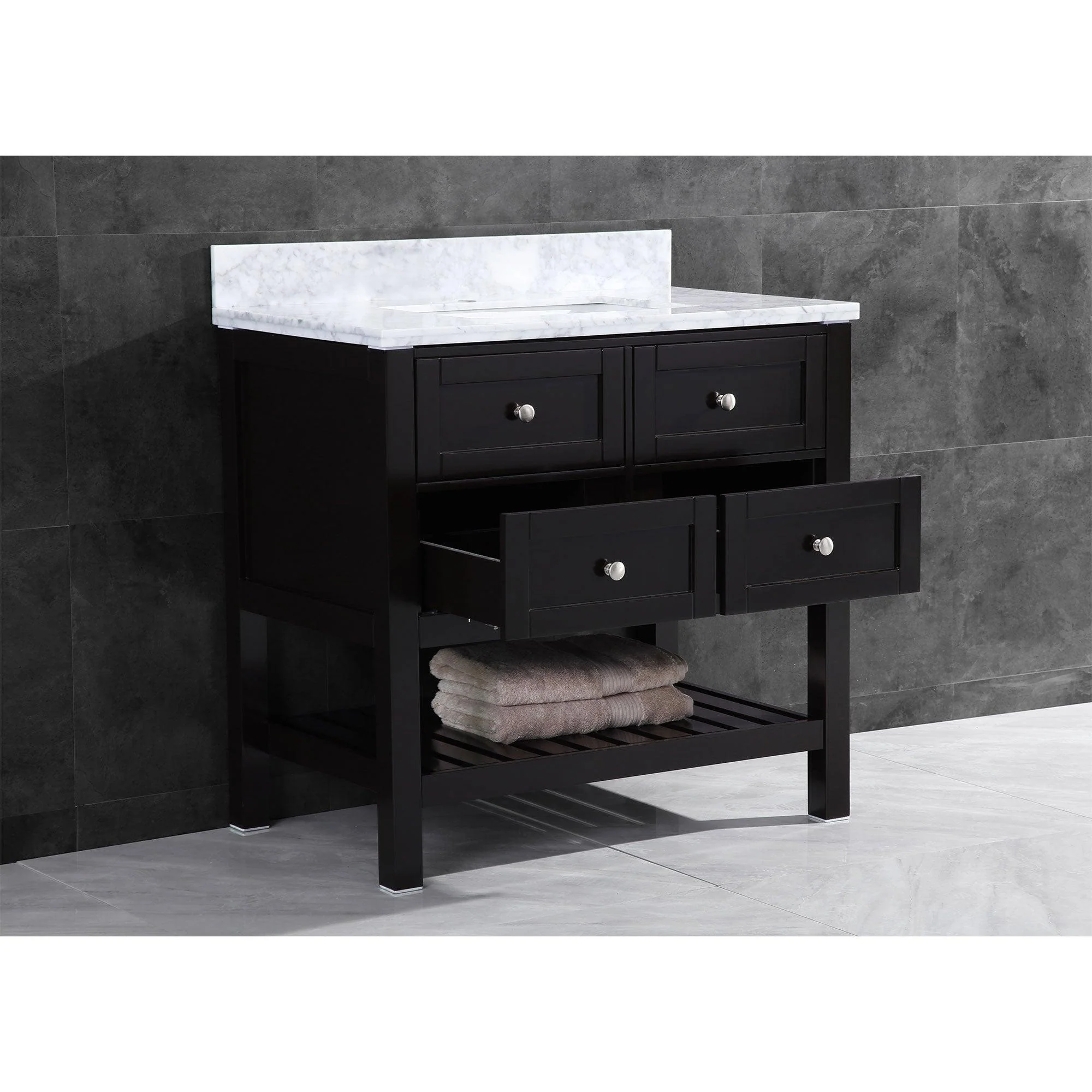 30"W Bathroom Vanity with Marble Top and Mirror in Espresso LV6-30B - Image 4