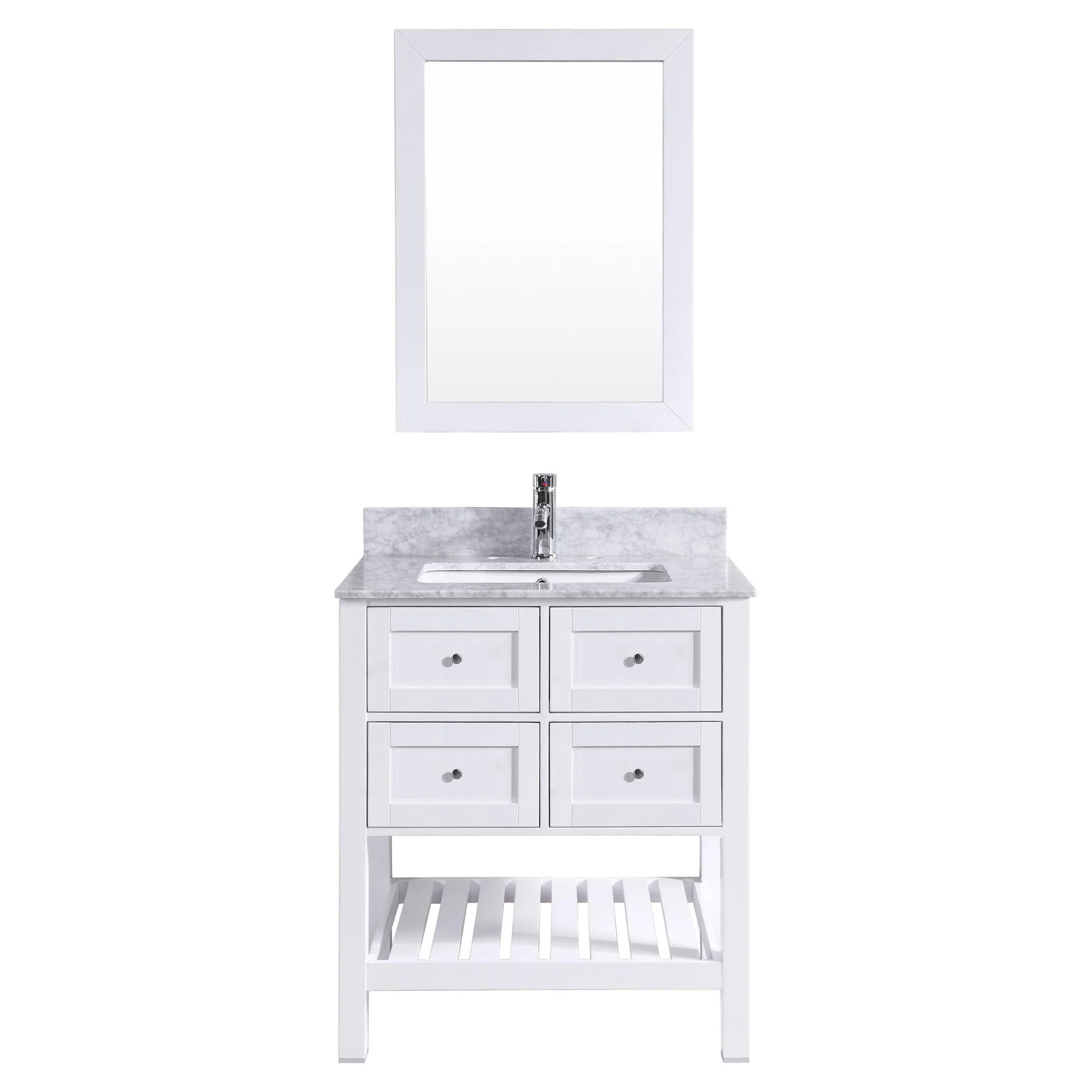 30"W Bathroom Vanity with Marble Top and Mirror in White LV6-30W - Image 3