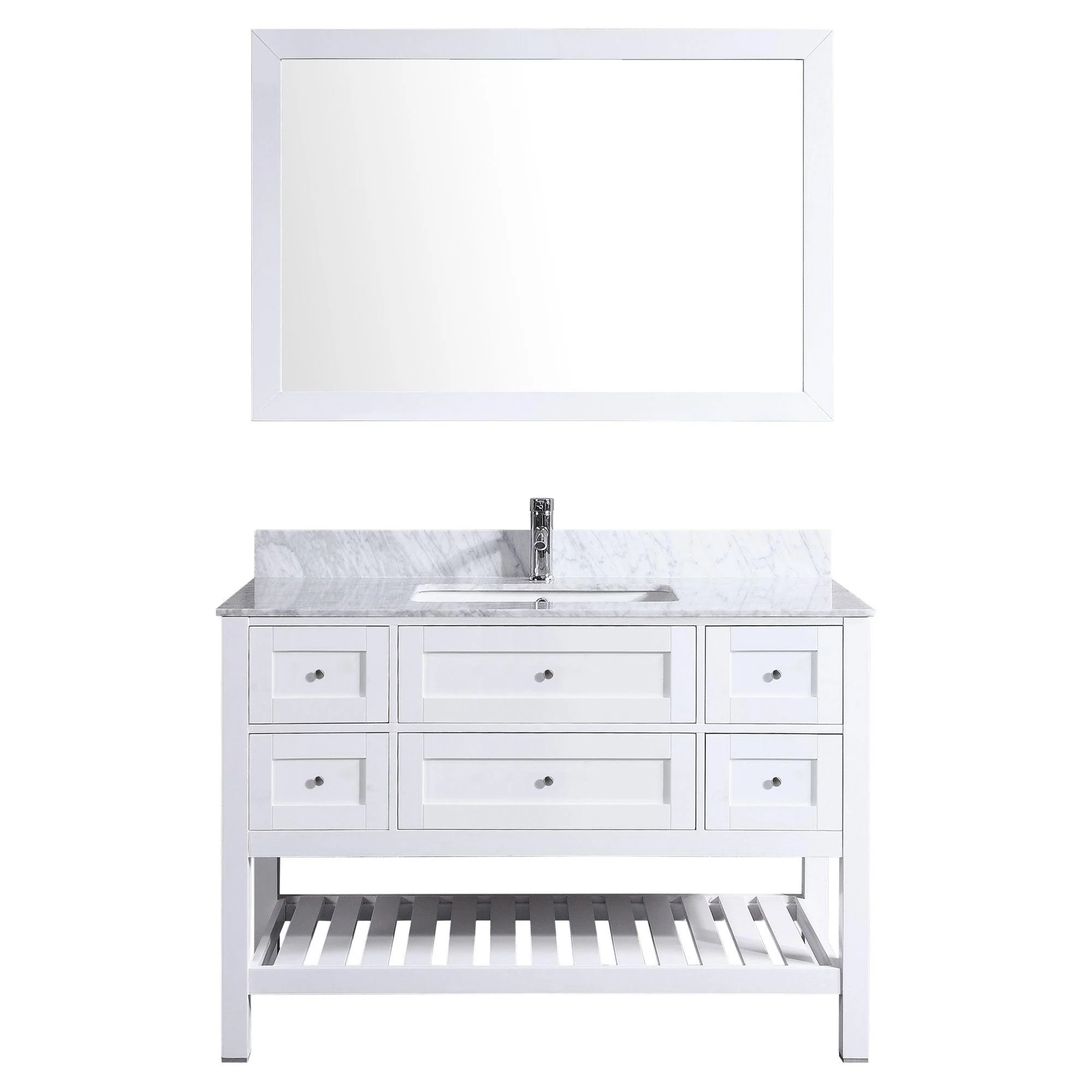 42"W Bathroom Vanity with Marble Top and Mirror in White LV6-42W - Image 3