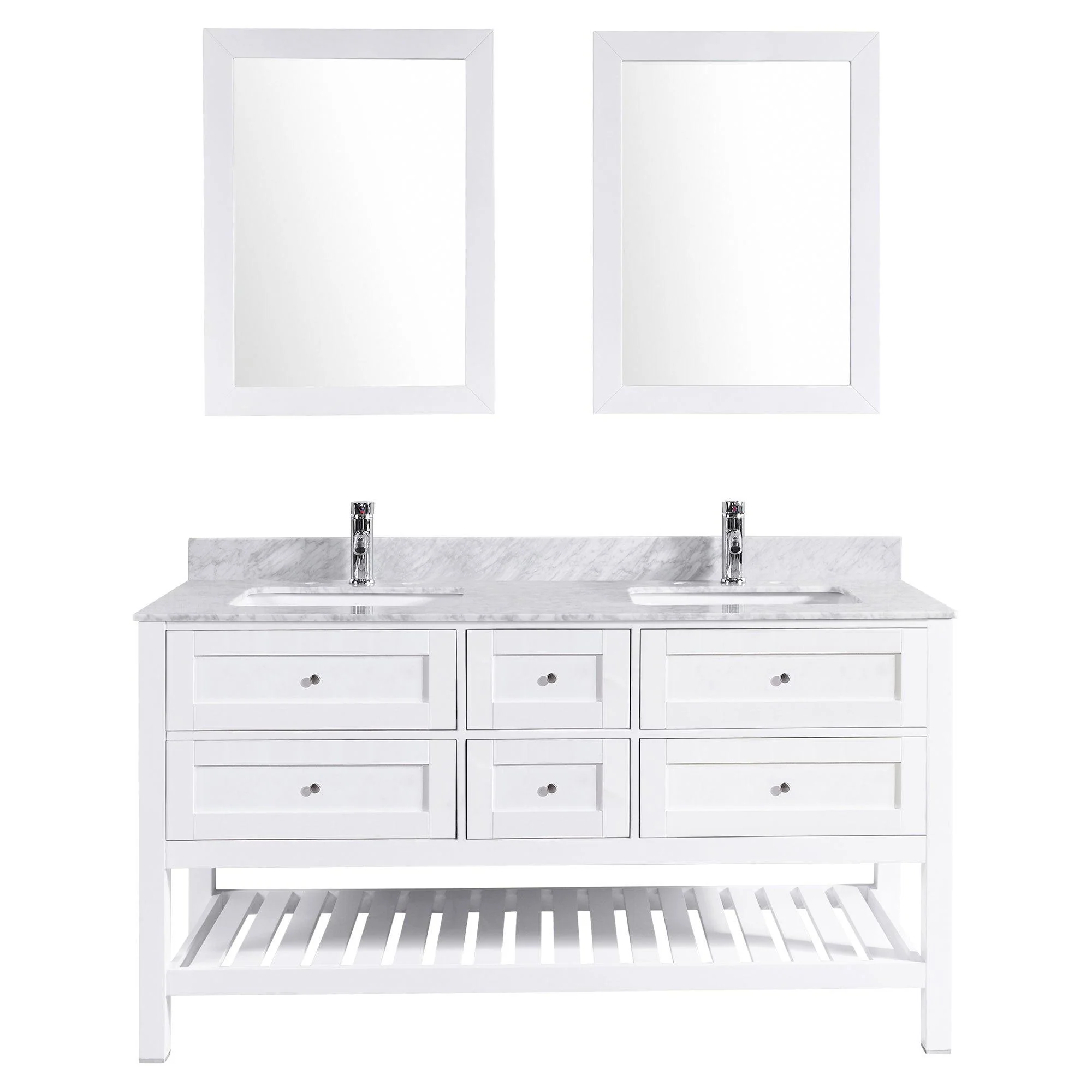 59"W Bathroom Vanity Cabinet Set with Mirrors in White LV6-60W - Image 3