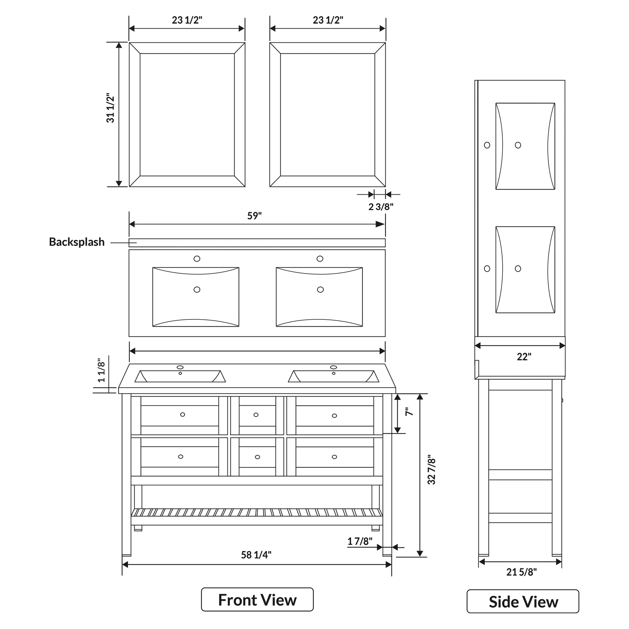59"W Bathroom Vanity Cabinet Set with Mirrors in White LV6-60W - Image 5